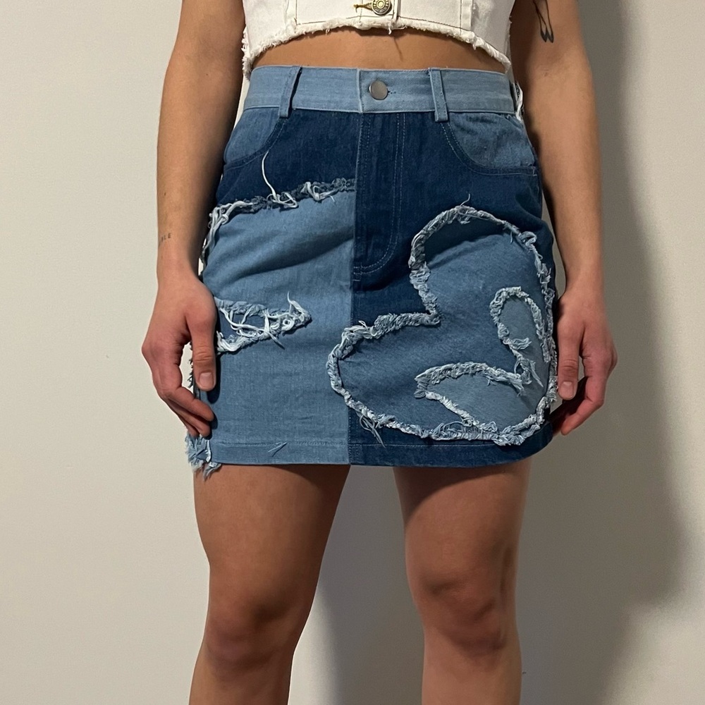 Brand New Storia Denim Patchwork Skirt Size S & M